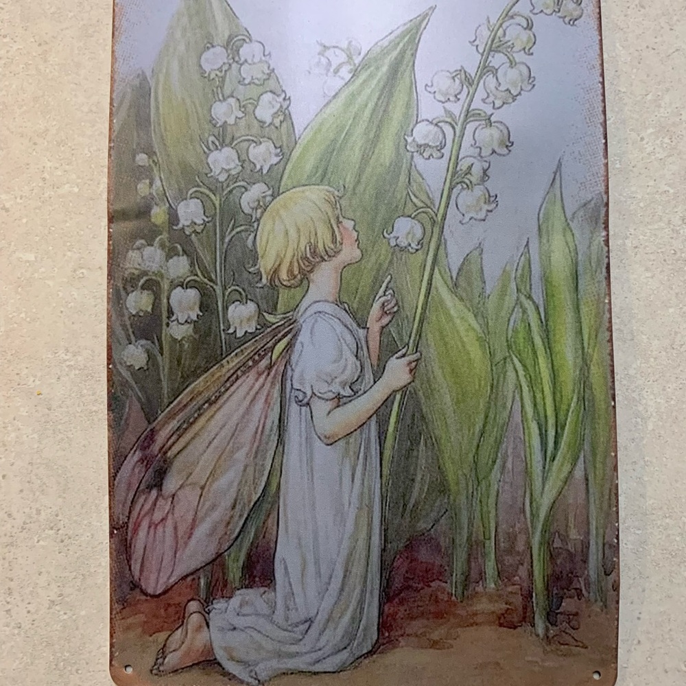 Tin Sign Lily of the Valley Fairy 12 X 8 with whole in each corner for hanging - Picture 3 of 5